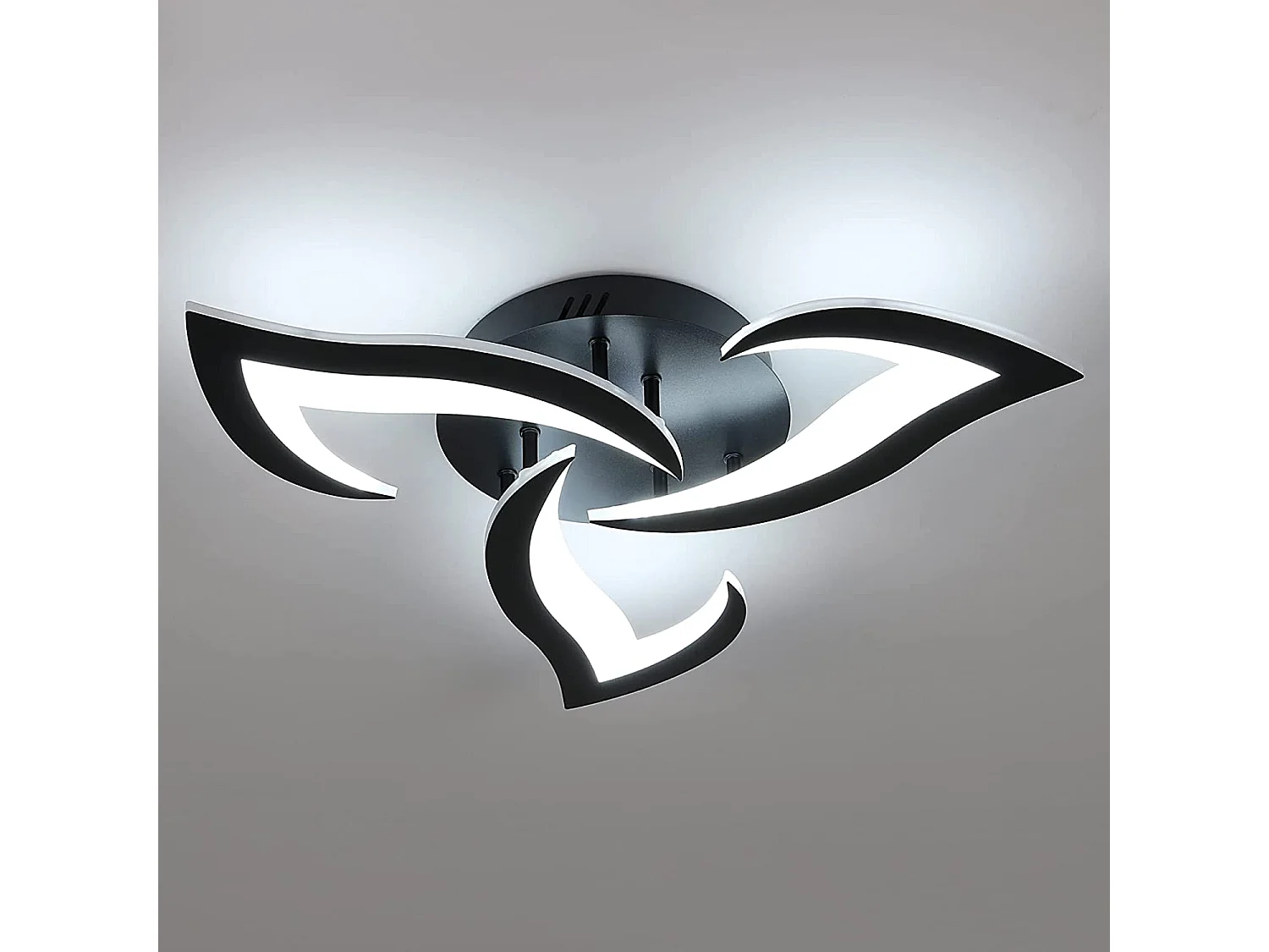 Plafonnier led moderne à 3 têtes, 58*58*8cm, noir, 36w 3060lm, en acrylique