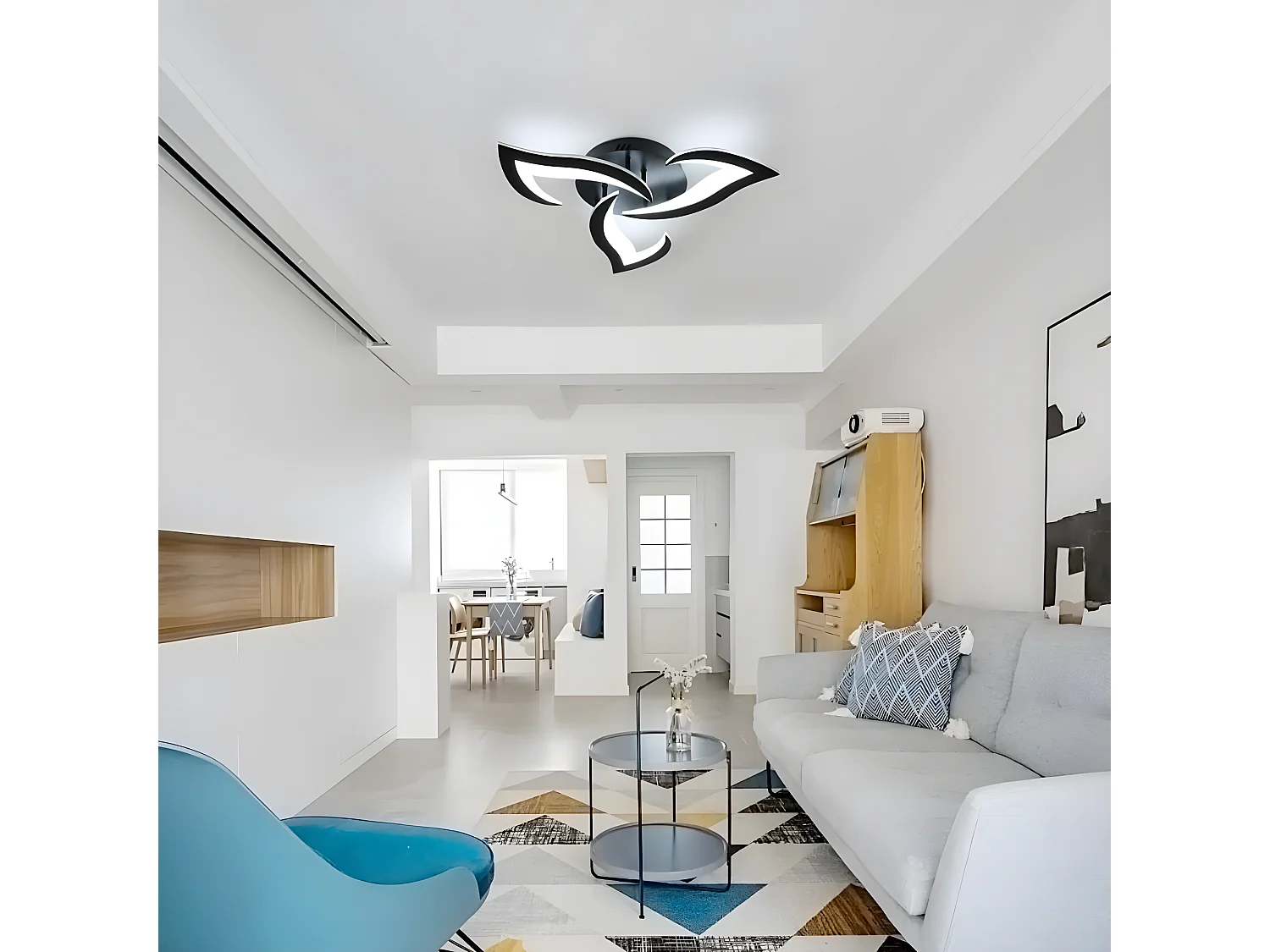 Plafonnier led moderne à 3 têtes, 58*58*8cm, noir, 36w 3060lm, en acrylique