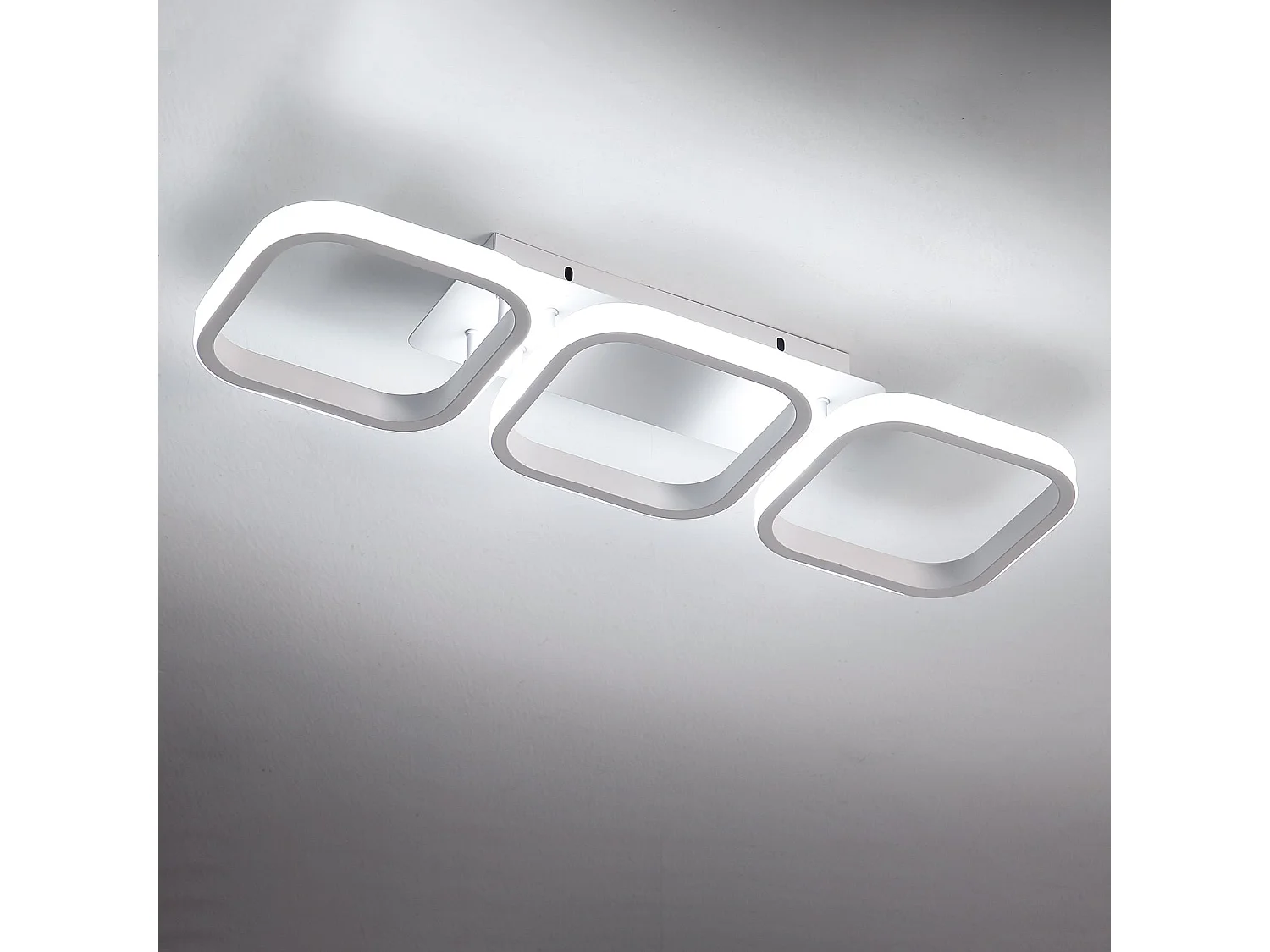 Moderne quadratische LED-Deckenleuchte, 30 W, 53 x 17 x 8 cm, weißes Acryl, Metall, weißes Licht