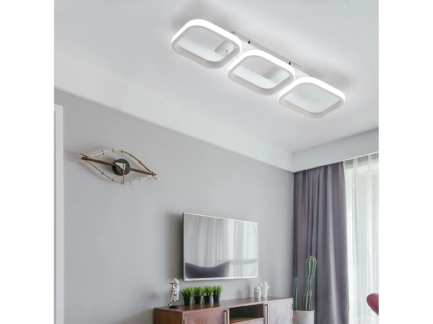 Moderne quadratische LED-Deckenleuchte, 30 W, 53 x 17 x 8 cm, weißes Acryl, Metall, weißes Licht