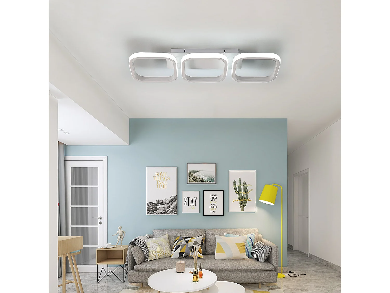 Moderne quadratische LED-Deckenleuchte, 30 W, 53 x 17 x 8 cm, weißes Acryl, Metall, weißes Licht