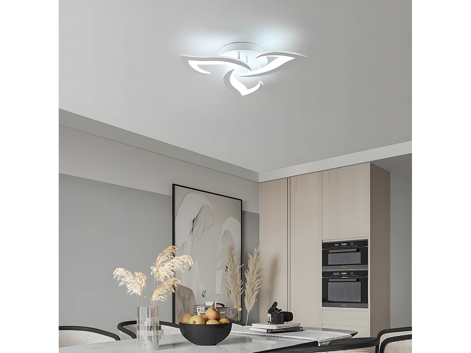 Plafonnier led moderne 3 têtes, 36w 3060lm, 50*50*9.5cm, blanc, acrylique