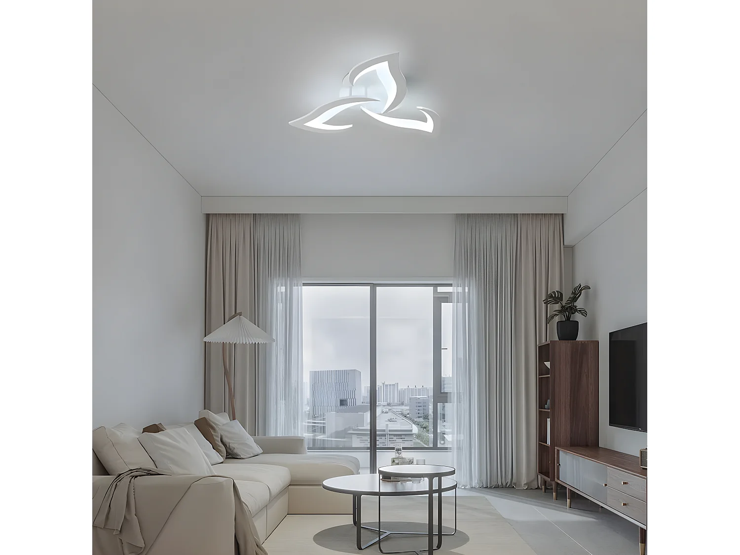 Plafonnier led moderne 3 têtes, 36w 3060lm, 50*50*9.5cm, blanc, acrylique