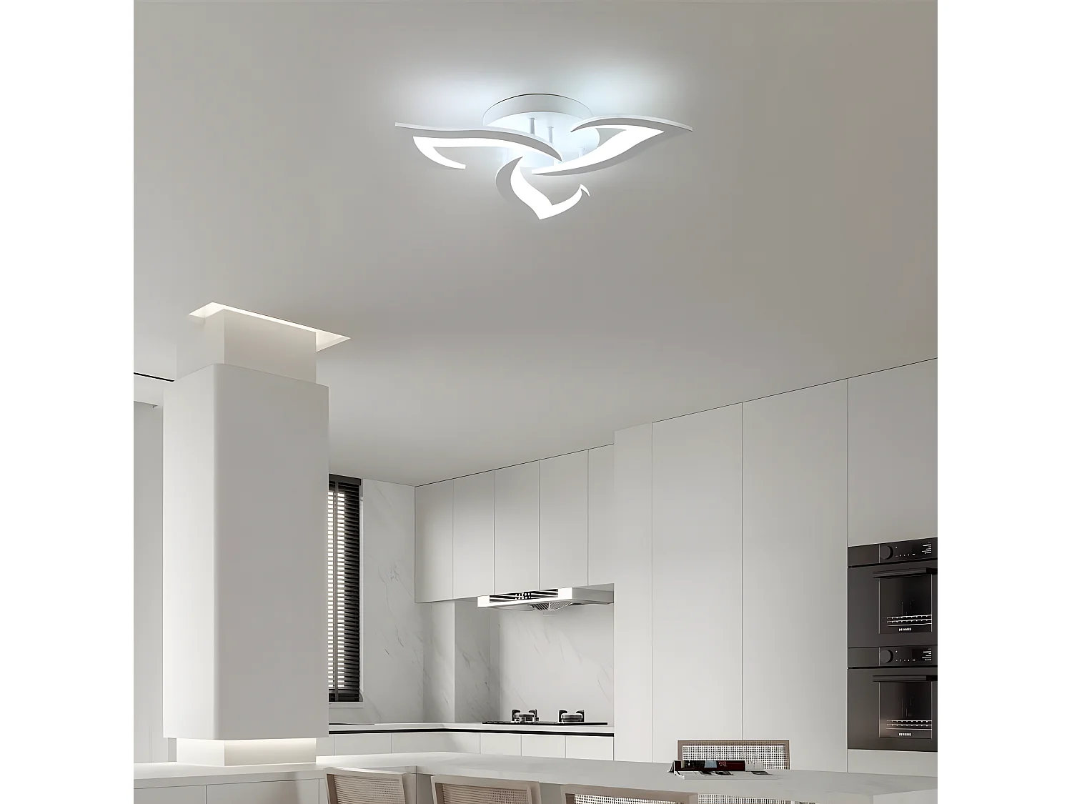 Plafonnier led moderne 3 têtes, 36w 3060lm, 50*50*9.5cm, blanc, acrylique