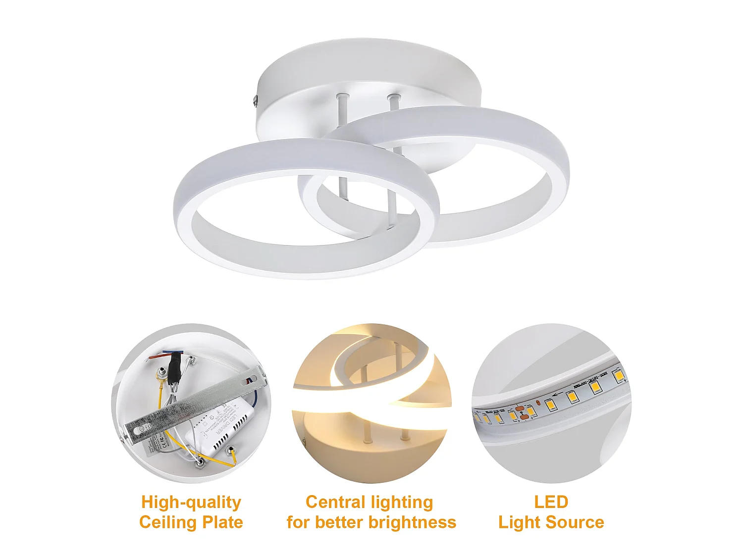 Plafonnier LED rond, 25*17*9cm, Blanc Chaud 3000K, 22W, en métal