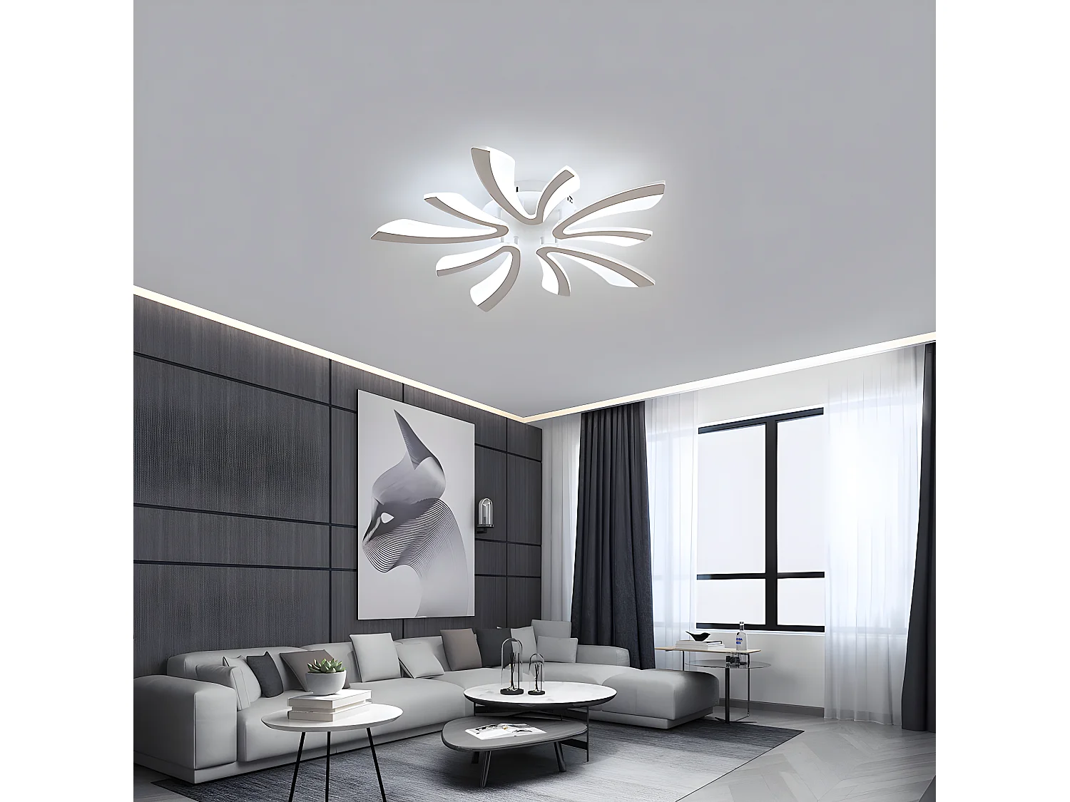 Plafonnier led dimmable, 72*72*10cm, blanc, avec télécommande, 48w 4500lm, en métal