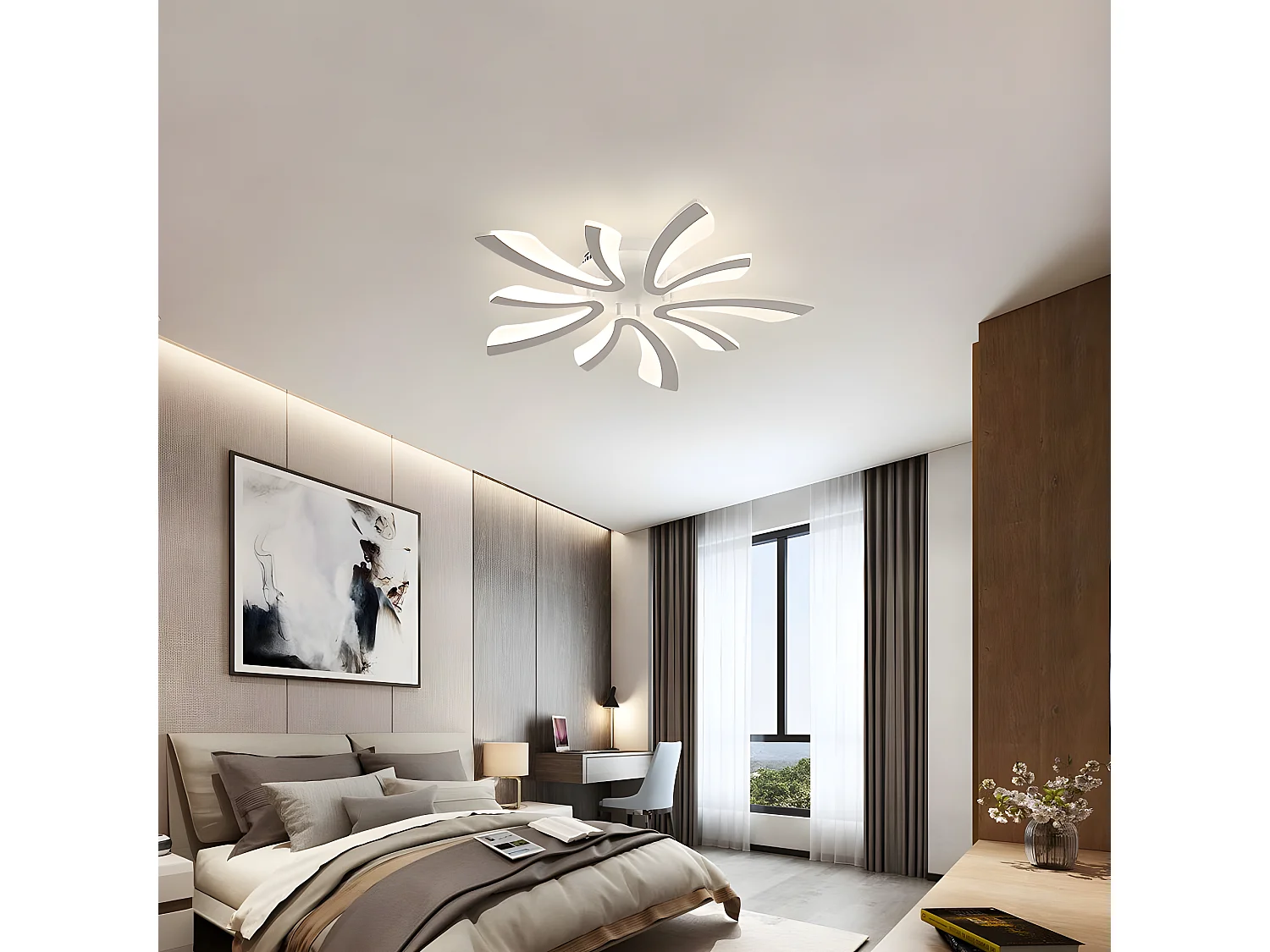 Plafonnier led dimmable, 72*72*10cm, blanc, avec télécommande, 48w 4500lm, en métal