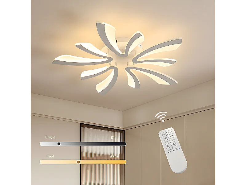 Plafonnier led dimmable, 72*72*10cm, blanc, avec télécommande, 48w 4500lm, en métal