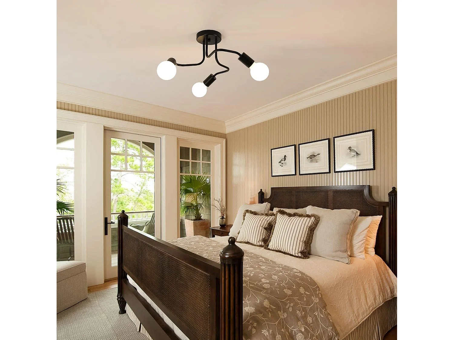 Plafonnier industriel e27 base, 42*42*21cm, noir, 3 lumières, sans ampoules, en fer