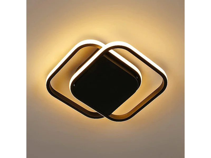 Plafonnier LED carré Moderne, 34*26*6cm, noir, 30W 3300LM, pour Salon Couloir Cuisine