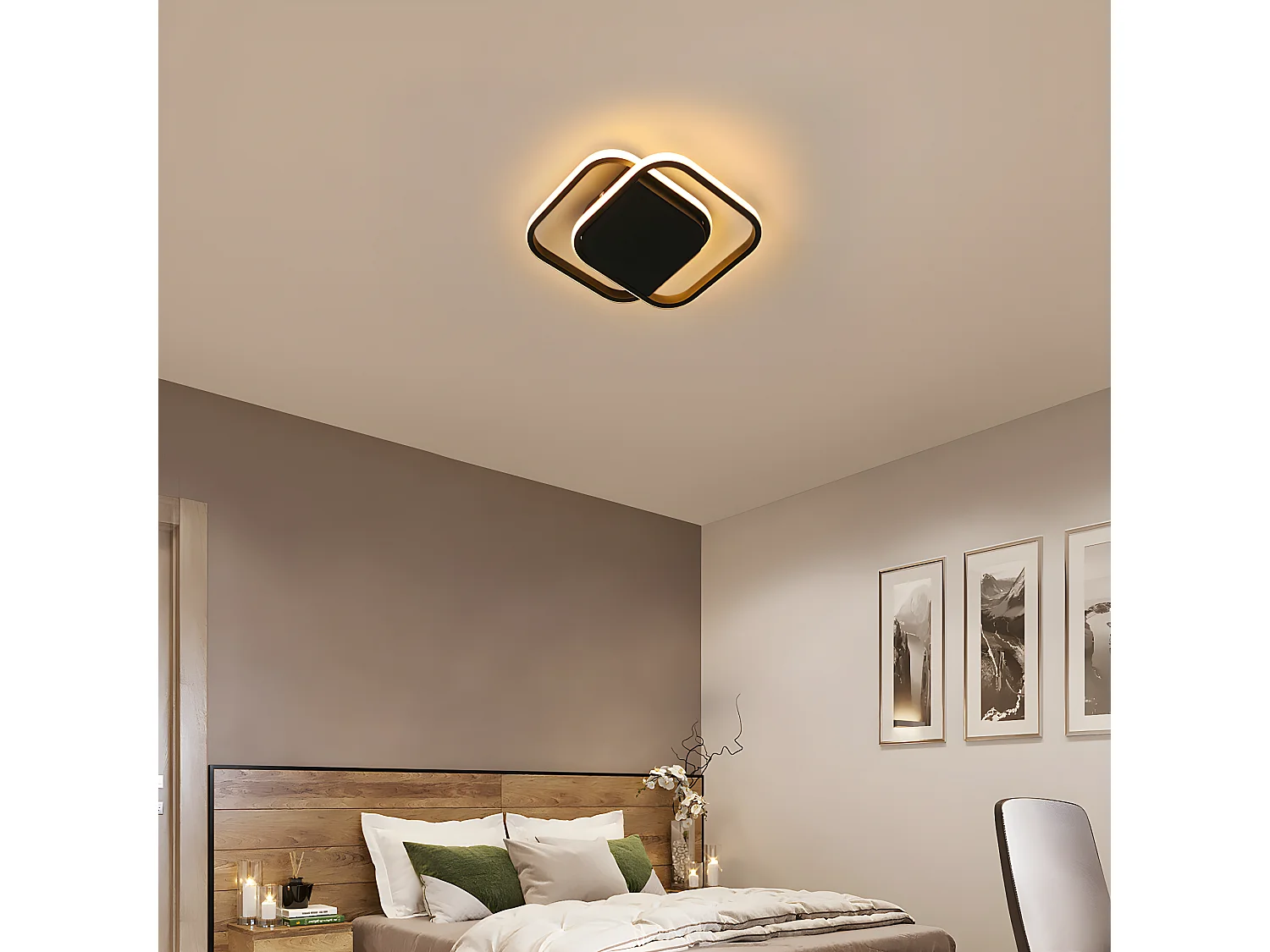 Modern Square LED -plafondlicht, 34*26*6 cm, zwart, 30W 3300lm, voor woonkamer keuken