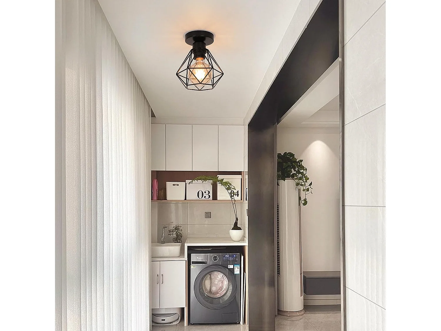 Plafonnier industriel vintage E27 en forme diamant, 16*18cm, noir, en métal, sans ampoule