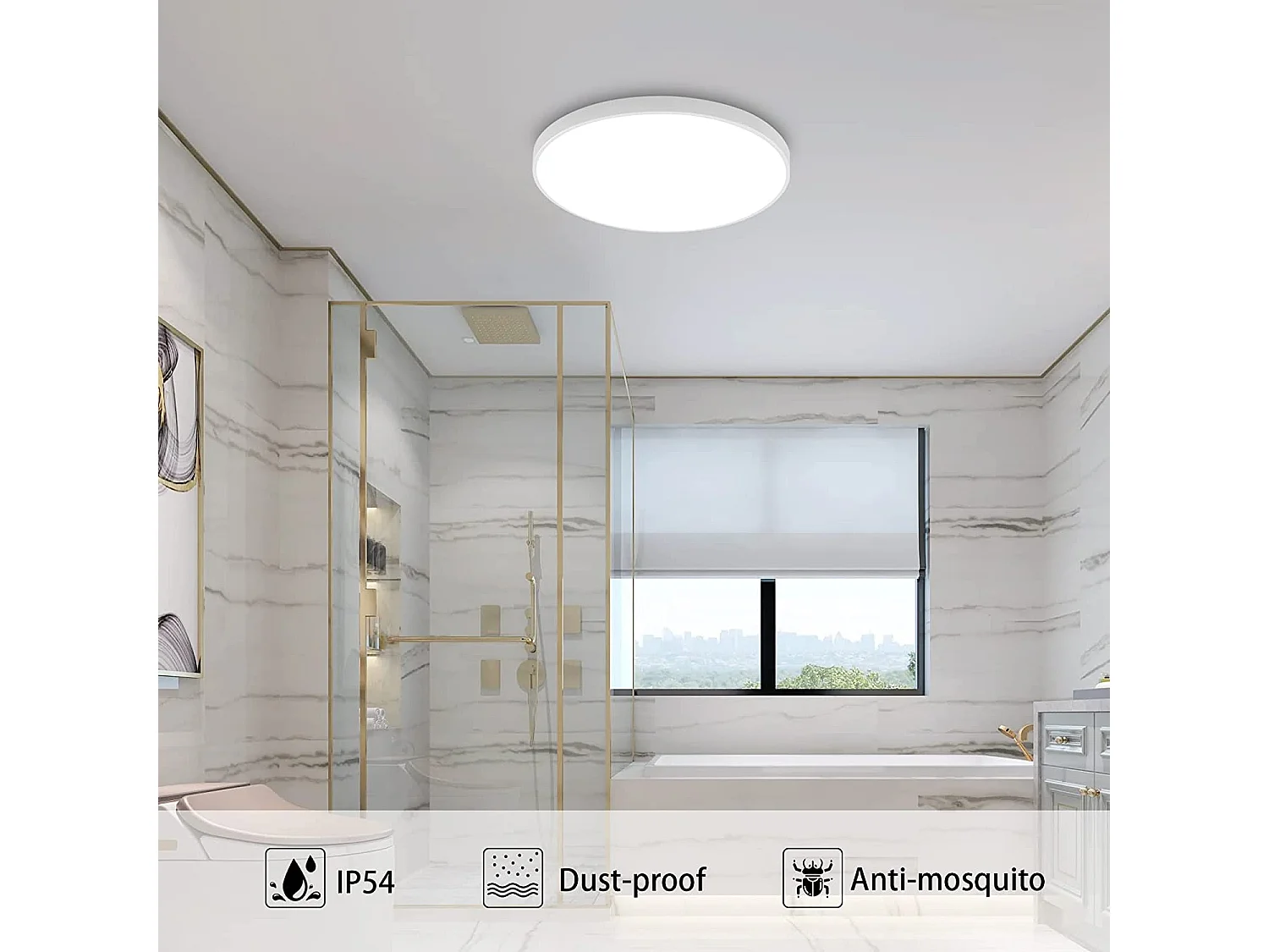 Plafonnier led rond, blanc, 27*4.5cm, pour salle de bain , ip54 imperméable, 6500k