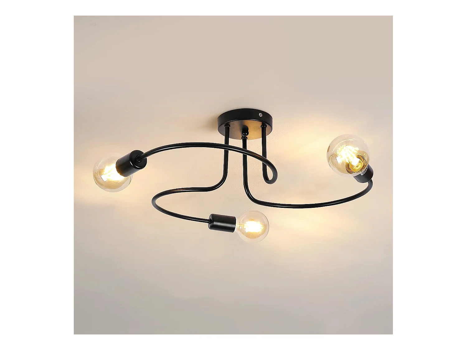 Vintage plafondlicht E27 Base 3 Lampe, 60*12 cm, in ijzer, zwart