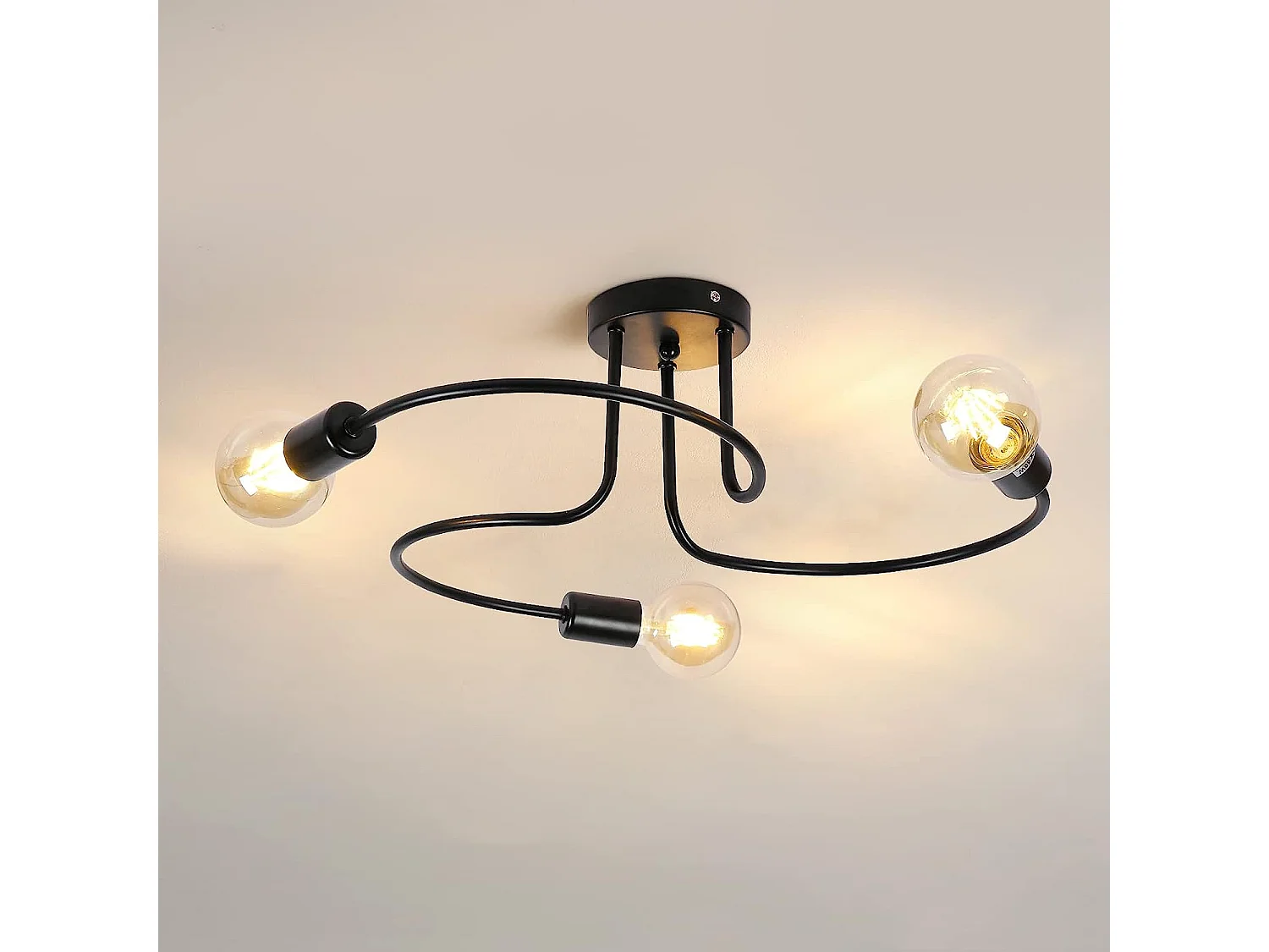 Plafonnier Vintage E27 Base 3 Lampe, 60*12cm, en fer, noir