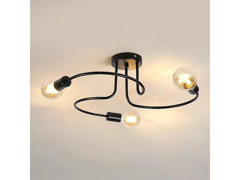 Plafonnier Vintage E27 Base 3 Lampe, 60*12cm, en fer, noir