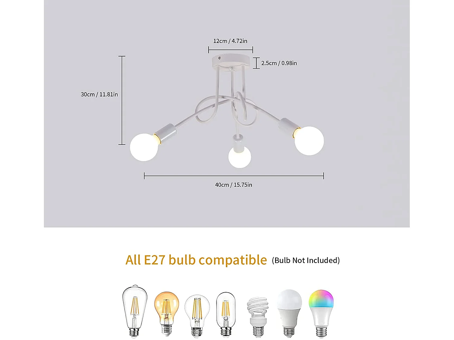 Plafonnier moderne à 3 lumière Industriel, blanc, 40*40*30cm, E27, sans ampoule, en fer
