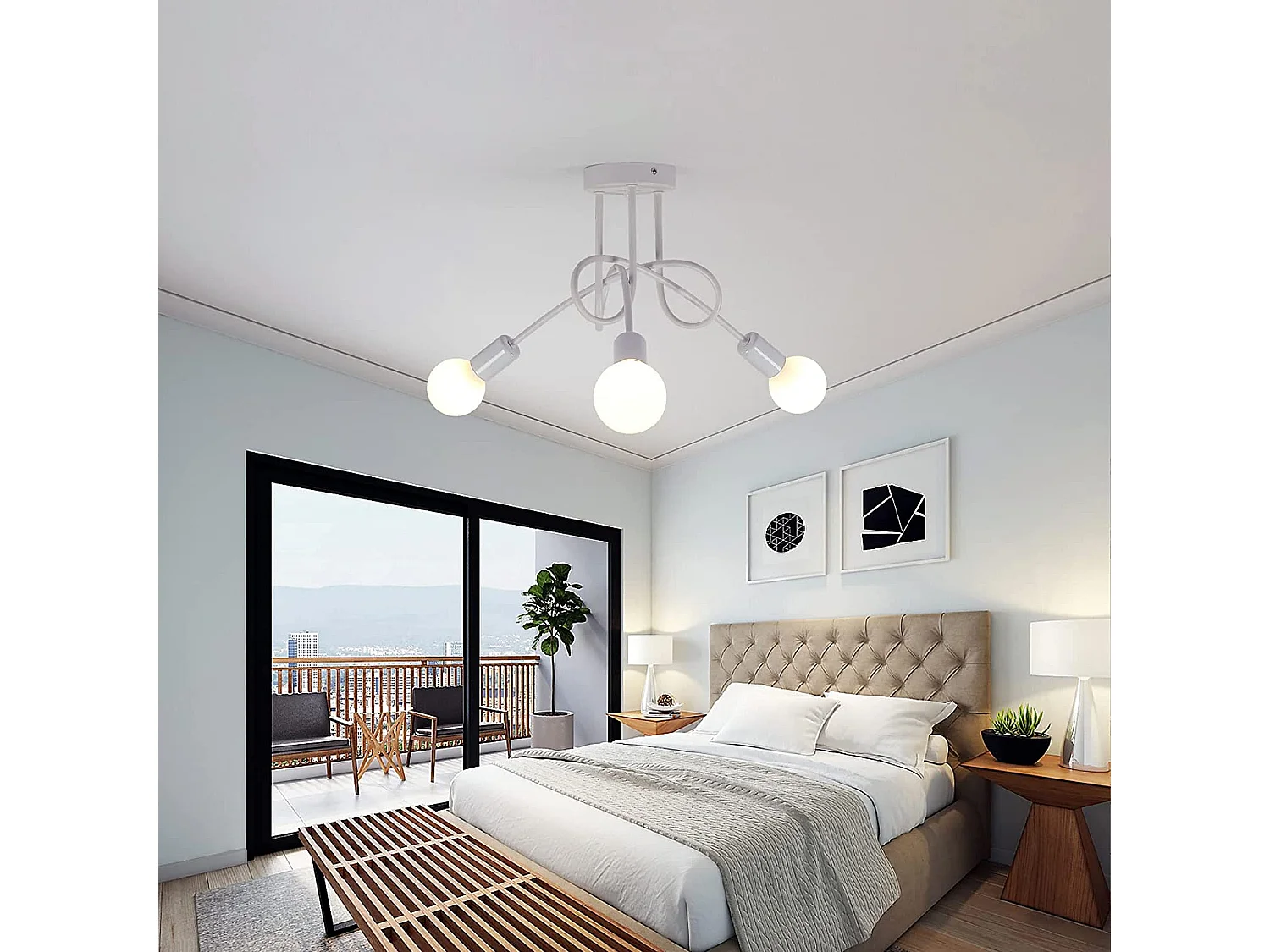 Plafonnier moderne à 3 lumière Industriel, blanc, 40*40*30cm, E27, sans ampoule, en fer