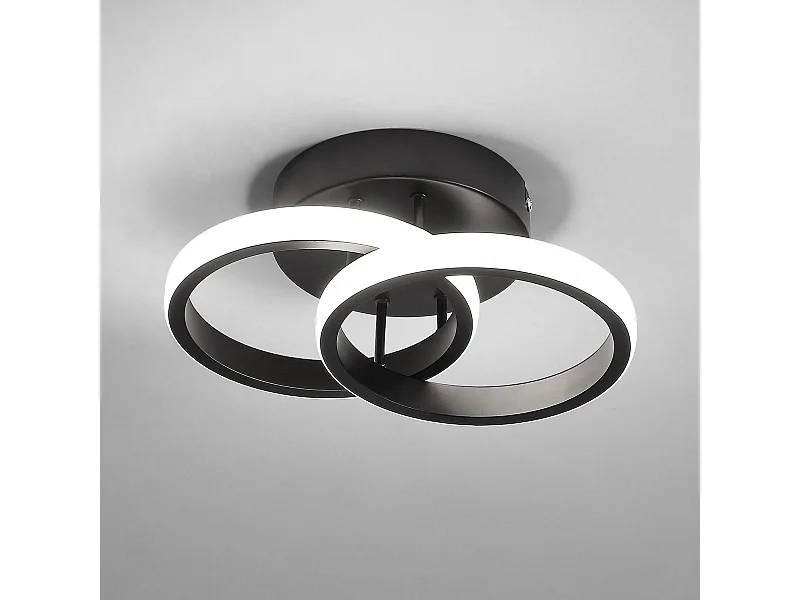 Plafonnier LED rond croisés, noir, 25*17*9cm, 22W, en acrylique, lumière blanc froid