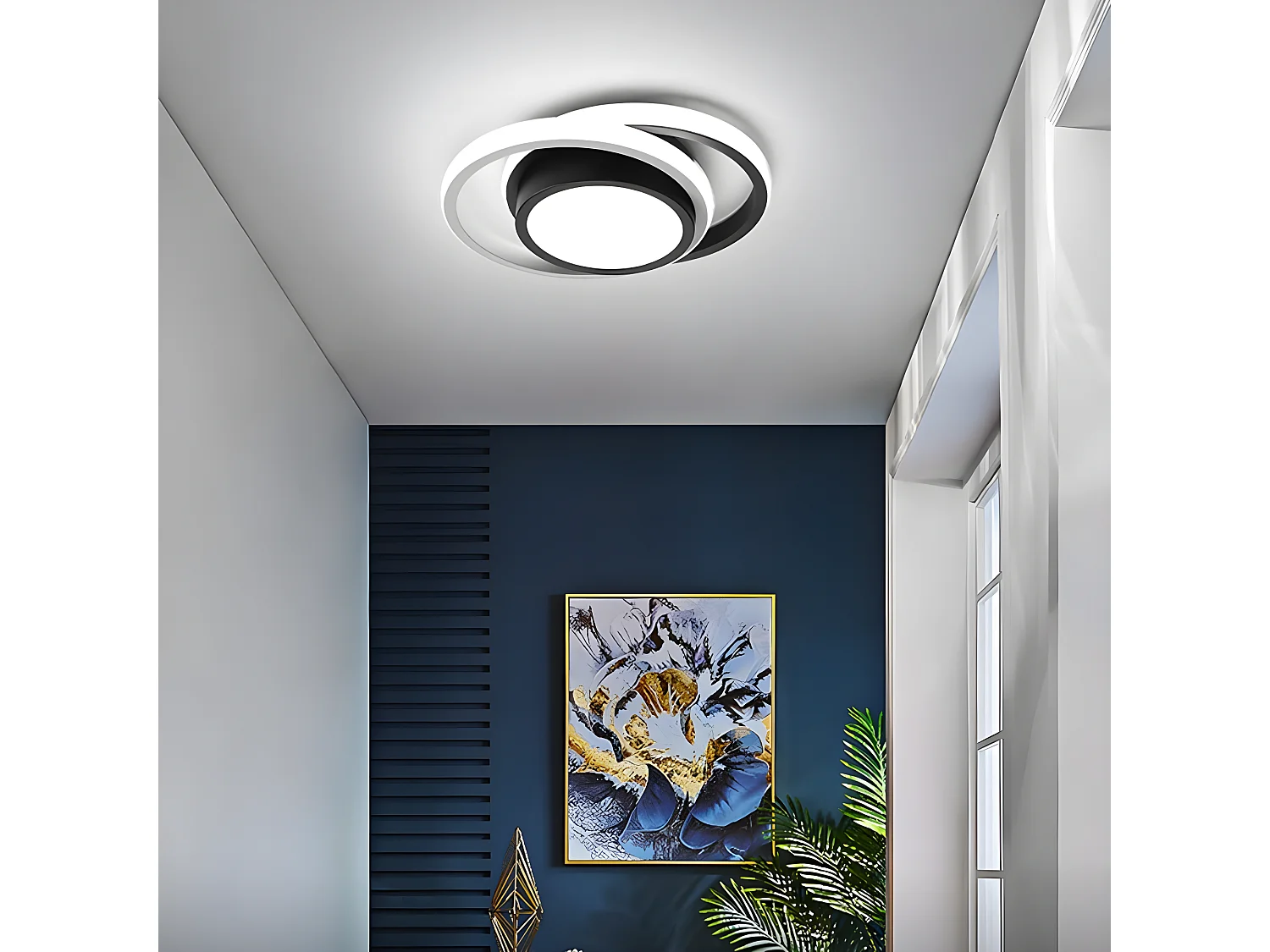 Plafonnier LED rond Intérieur, noir et blanc, 27*22*6cm, 32W 2350LM,  en metal