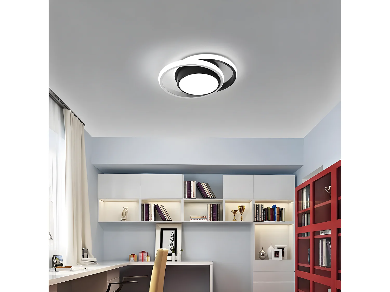 Plafonnier LED rond Intérieur, noir et blanc, 27*22*6cm, 32W 2350LM,  en metal