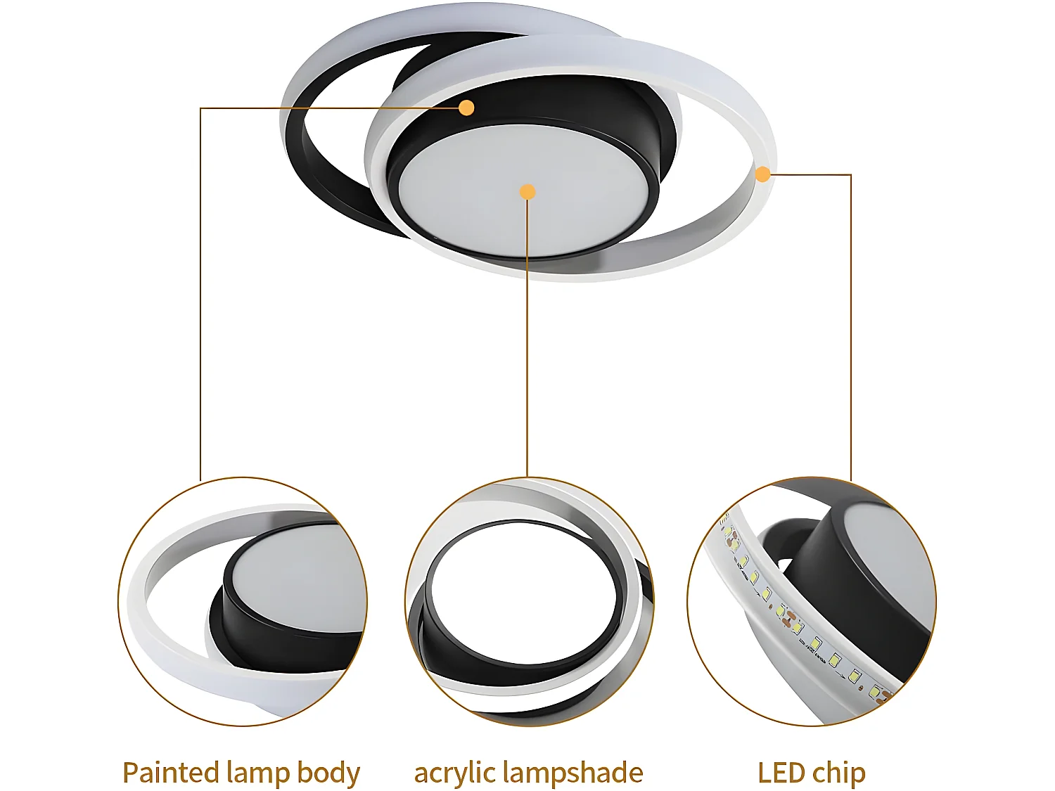 Plafonnier LED rond Intérieur, noir et blanc, 27*22*6cm, 32W 2350LM,  en metal