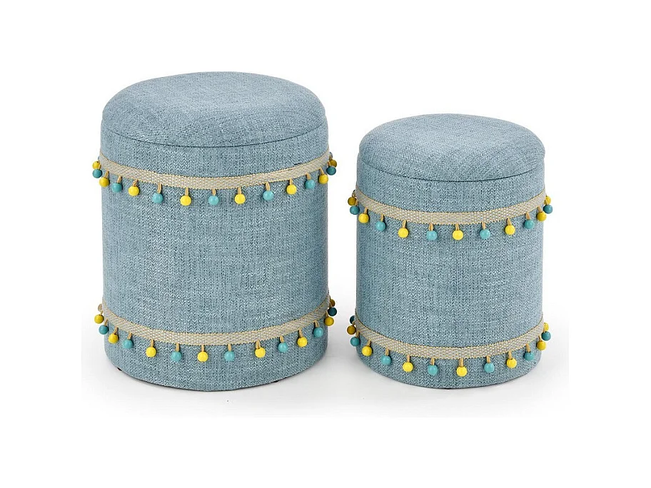 Ensemble de deux poufs gigognes en tissu bleu clair DINARD