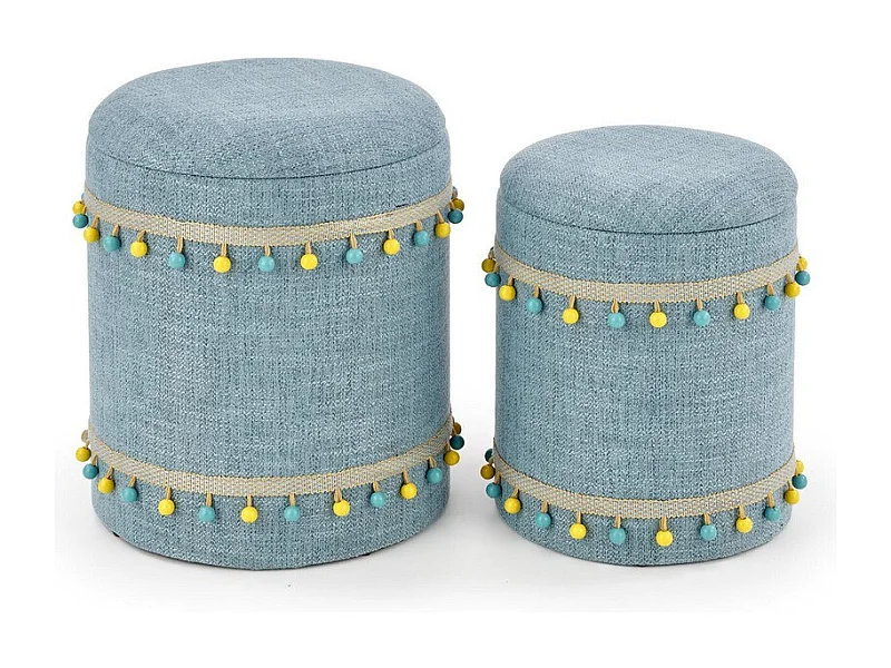 Ensemble de deux poufs gigognes en tissu bleu clair DINARD