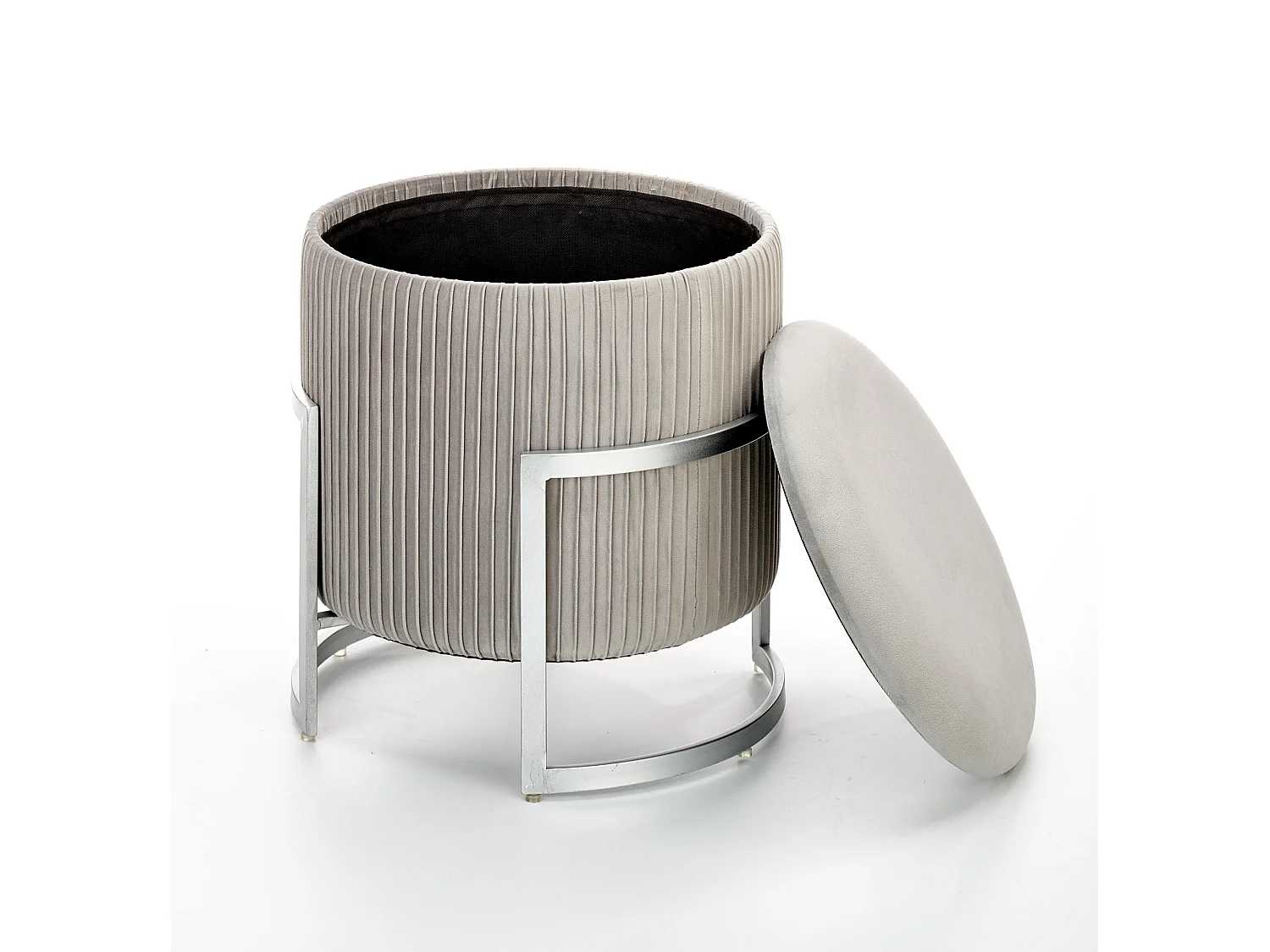 Pouf avec coffre de rangement en velours gris KANA