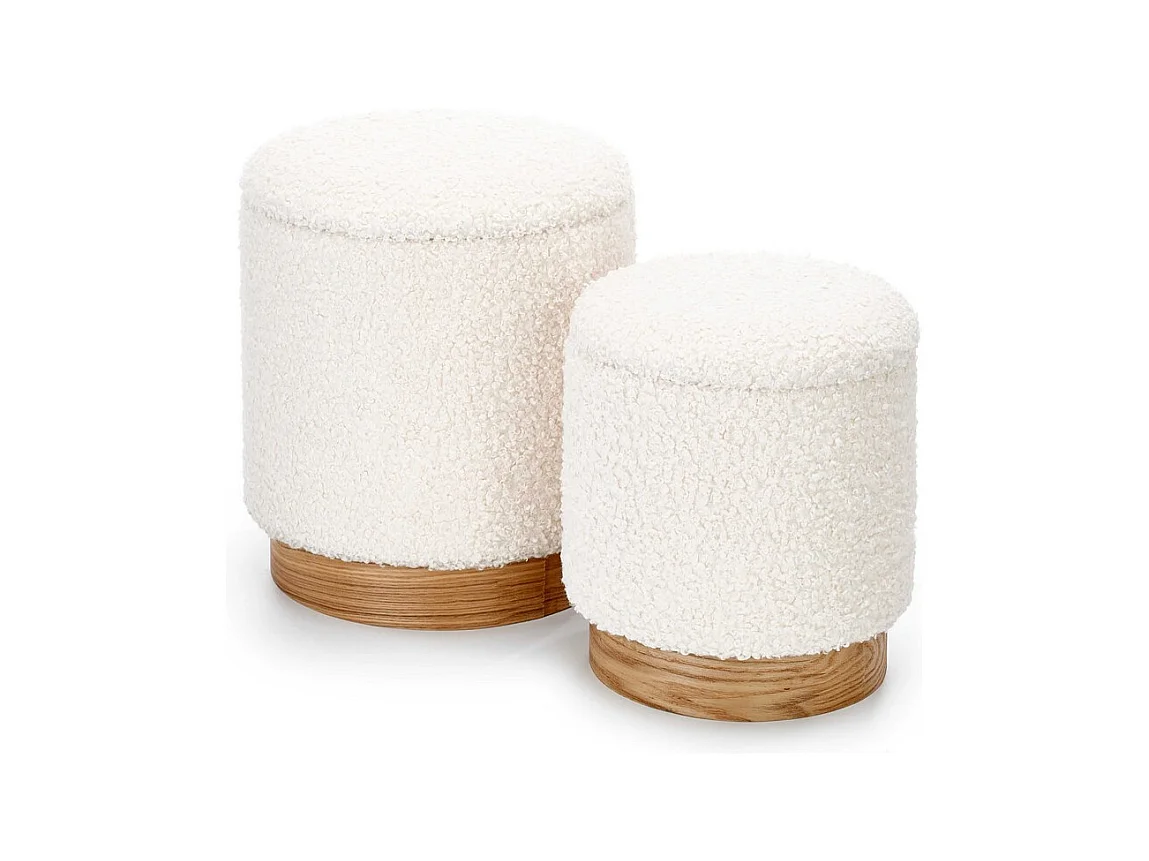 Ensemble de 2 poufs en tissu bouclé beige avec coffre de rangement OREL