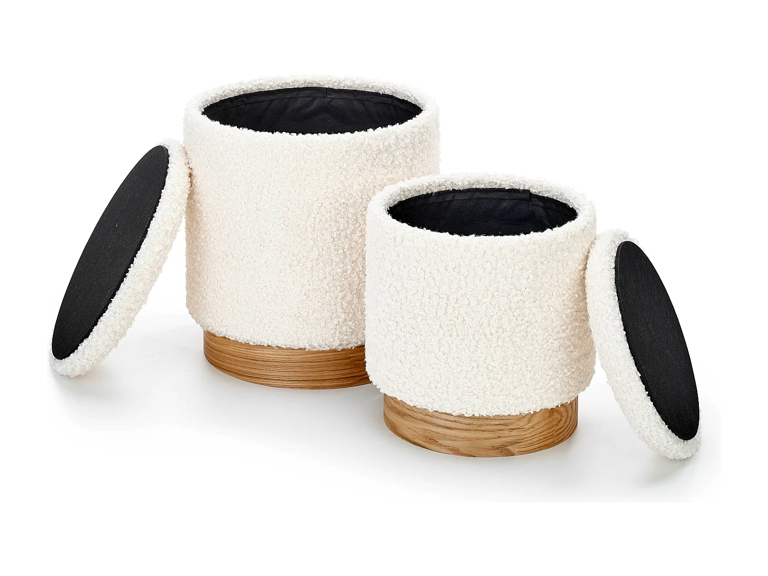 Set di 2 pouf in tessuto bouclé beige con contenitore OREL