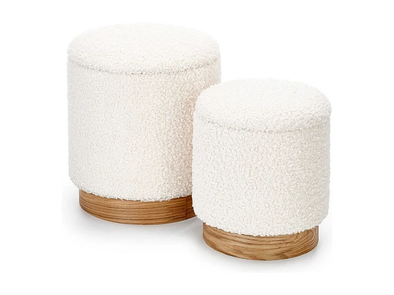 Ensemble de 2 poufs en tissu bouclé beige avec coffre de rangement OREL