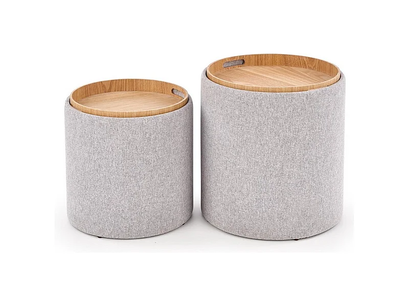 Set di due pouf con contenitore in tessuto grigio con piano in legno SEMIEL