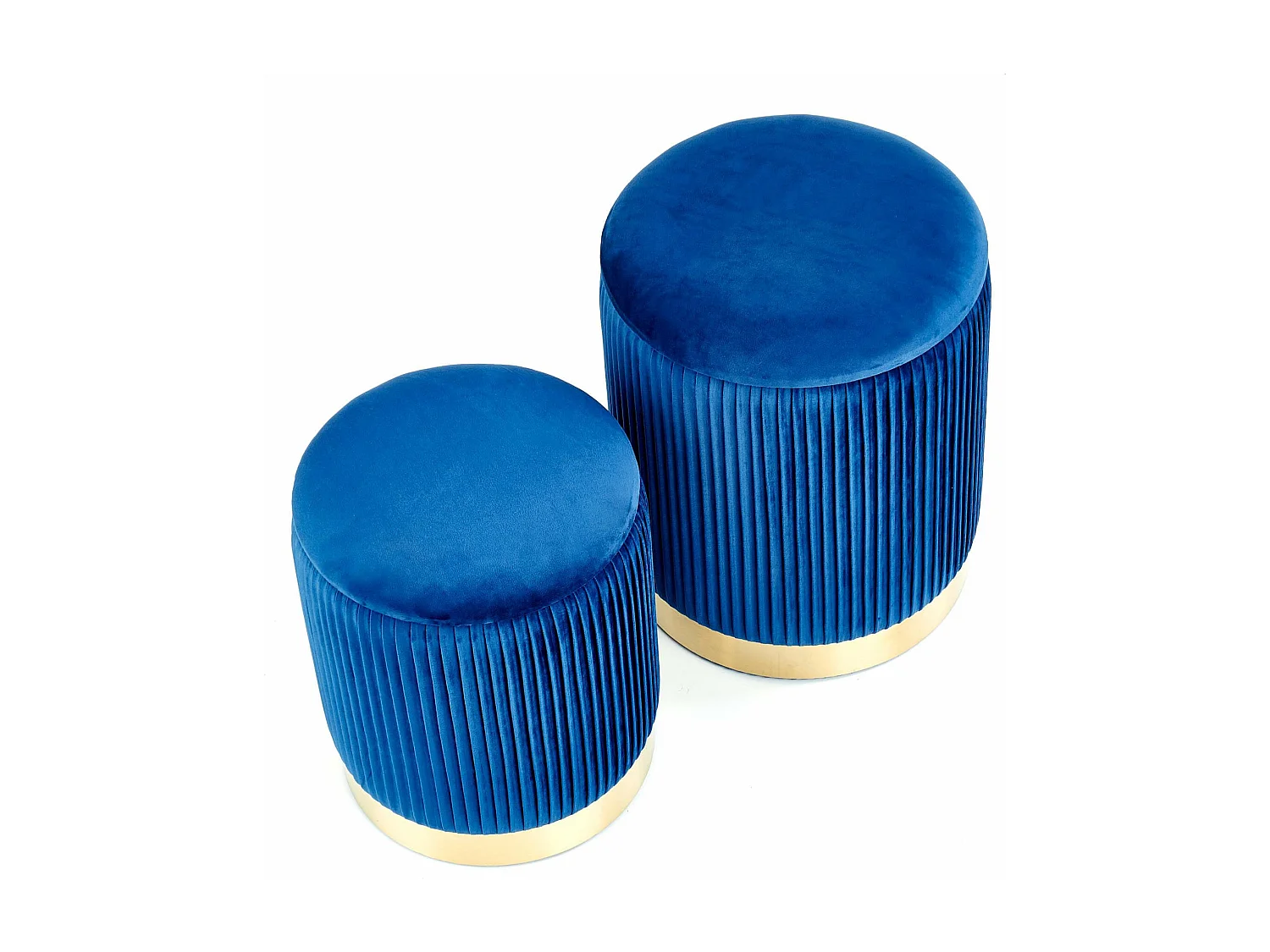 Poufs gigognes en velours plissé bleu avec socle en métal doré PLEATS