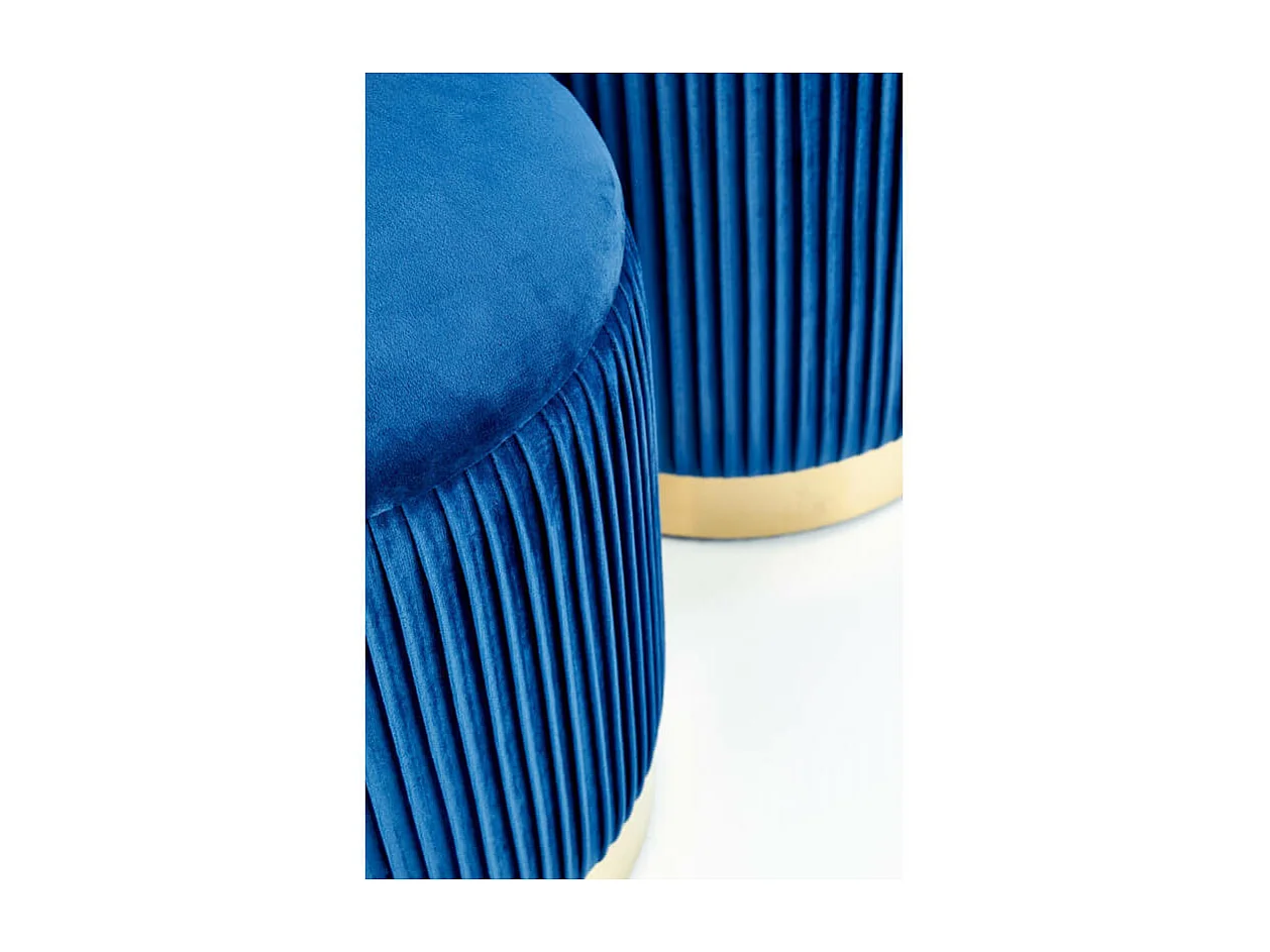 Poufs gigognes en velours plissé bleu avec socle en métal doré PLEATS