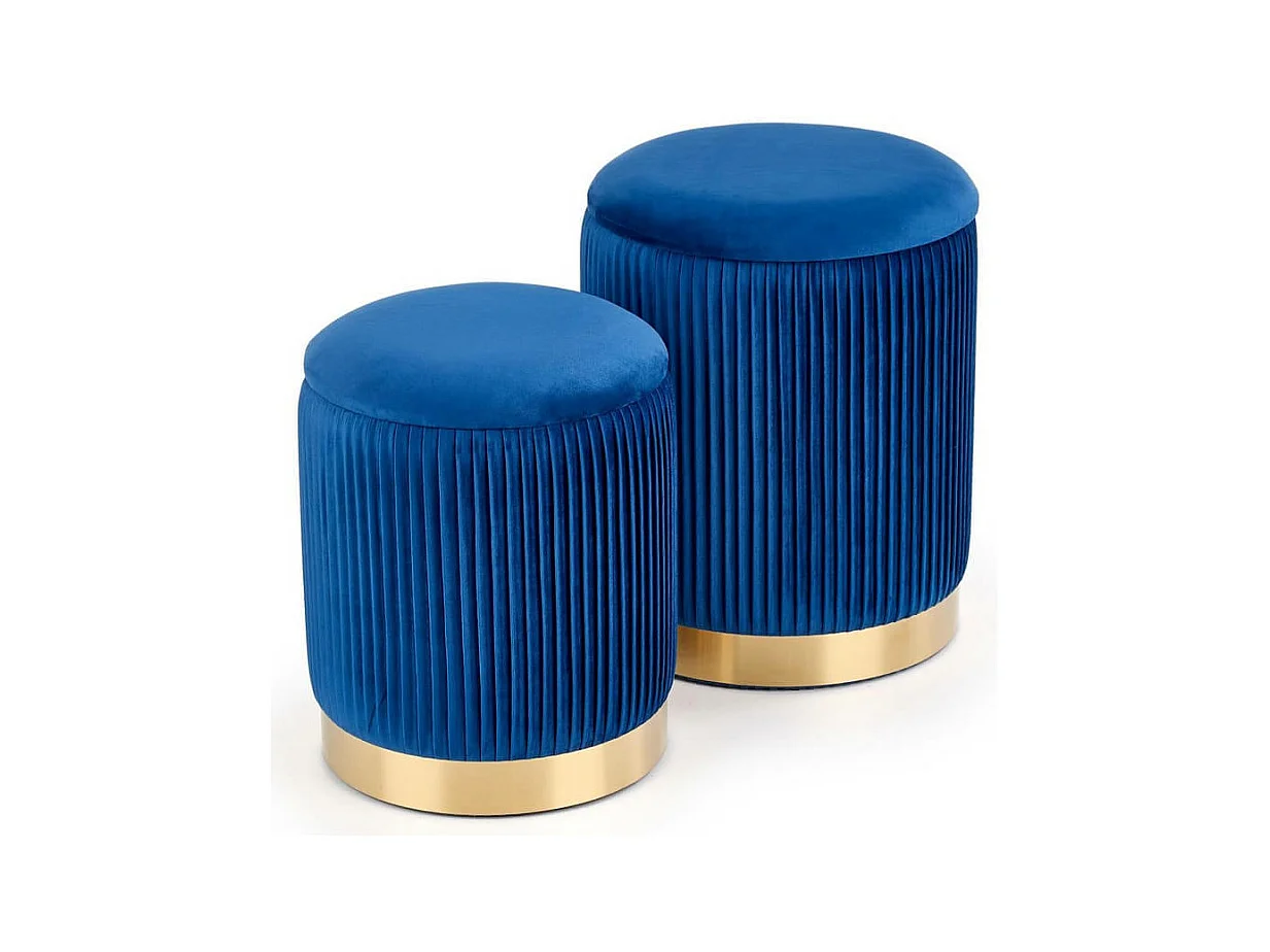 Poufs gigognes en velours plissé bleu avec socle en métal doré PLEATS