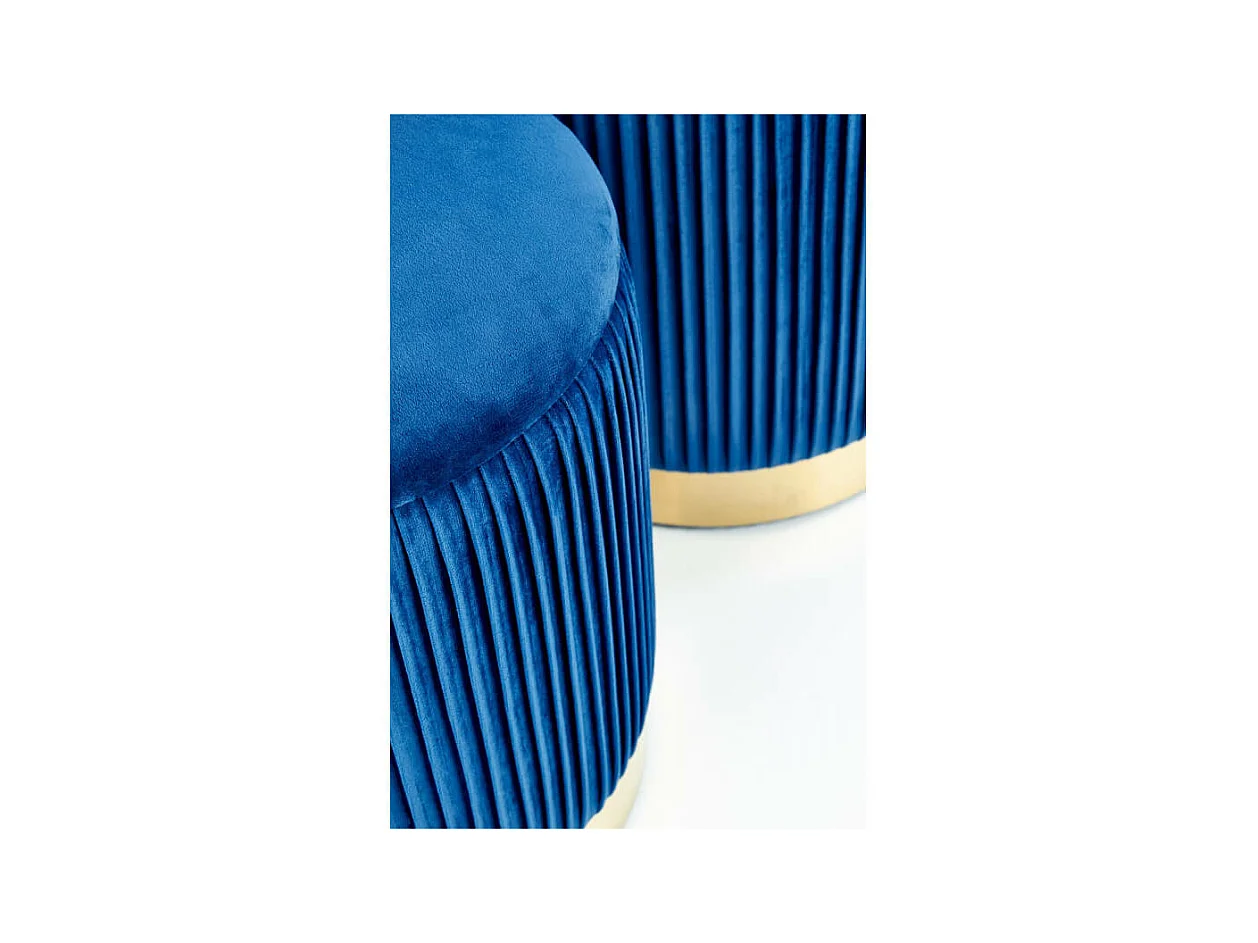 Pufs nido de terciopelo plisado azul con base de metal dorado PLEATS
