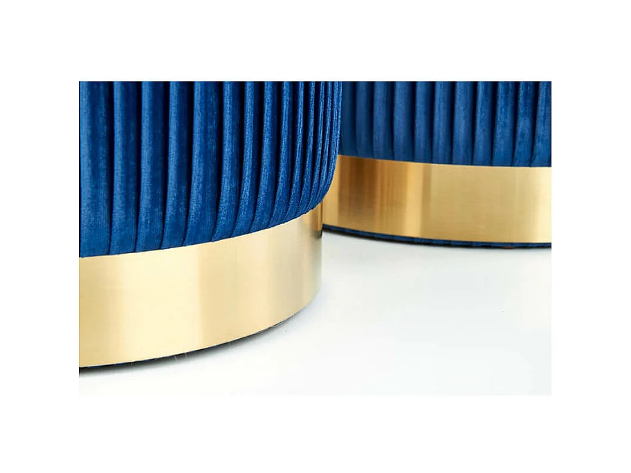 Pufs nido de terciopelo plisado azul con base de metal dorado PLEATS