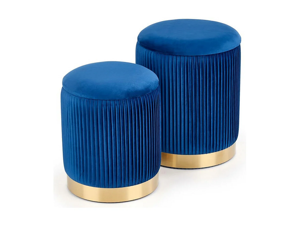 Poufs gigognes en velours plissé bleu avec socle en métal doré PLEATS