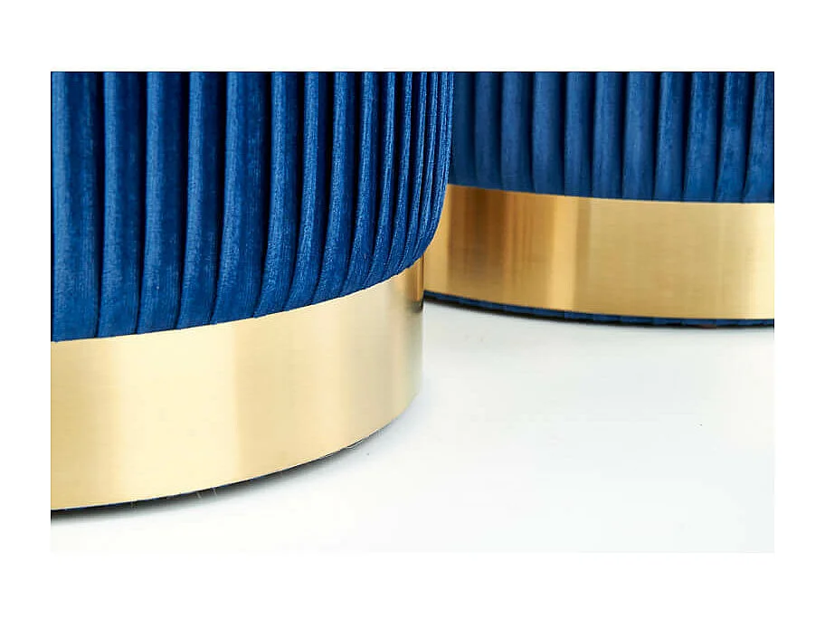Poufs gigognes en velours plissé bleu avec socle en métal doré PLEATS
