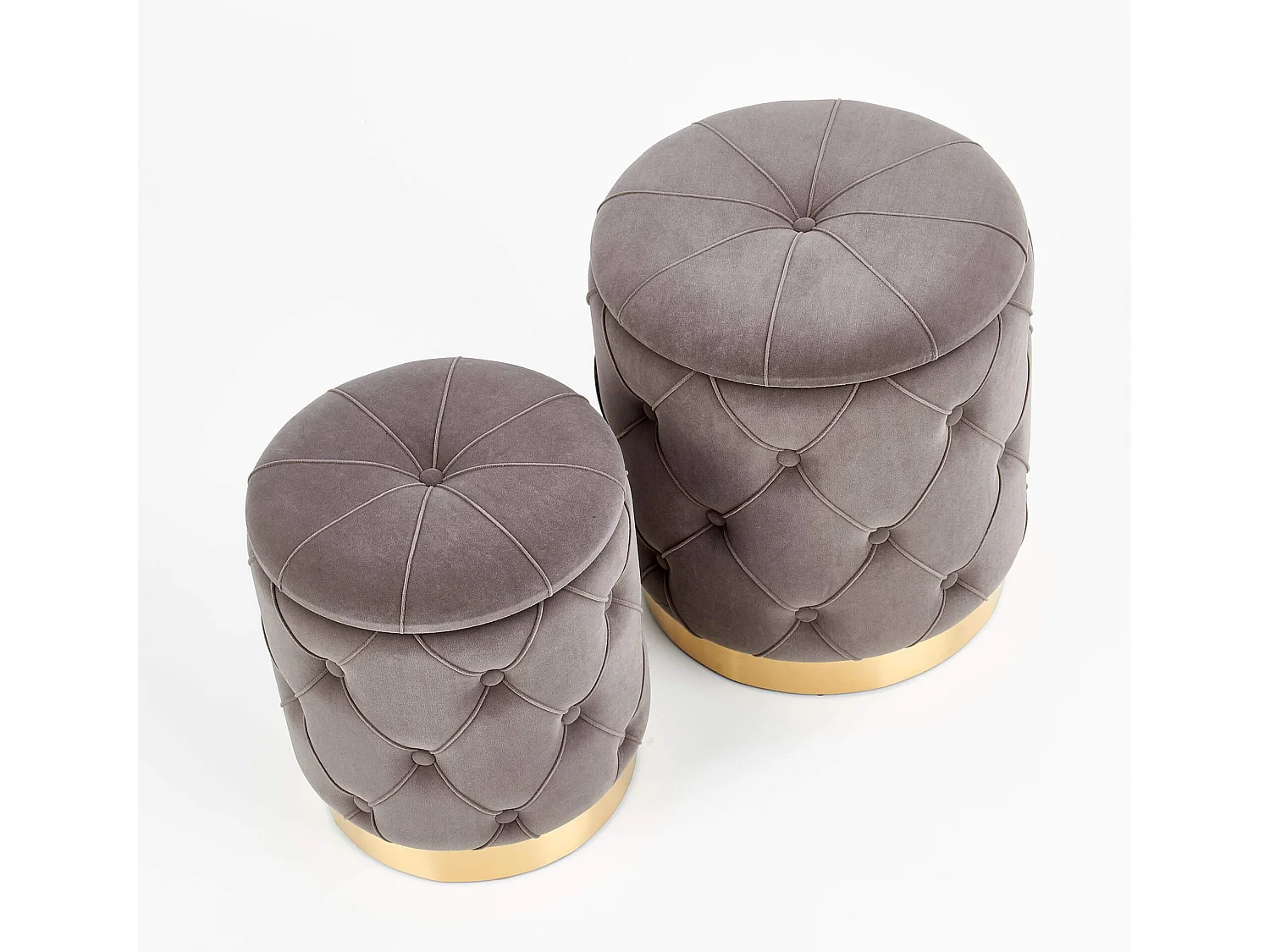 Poufs gigognes en velours gris avec base en métal doré ECHO