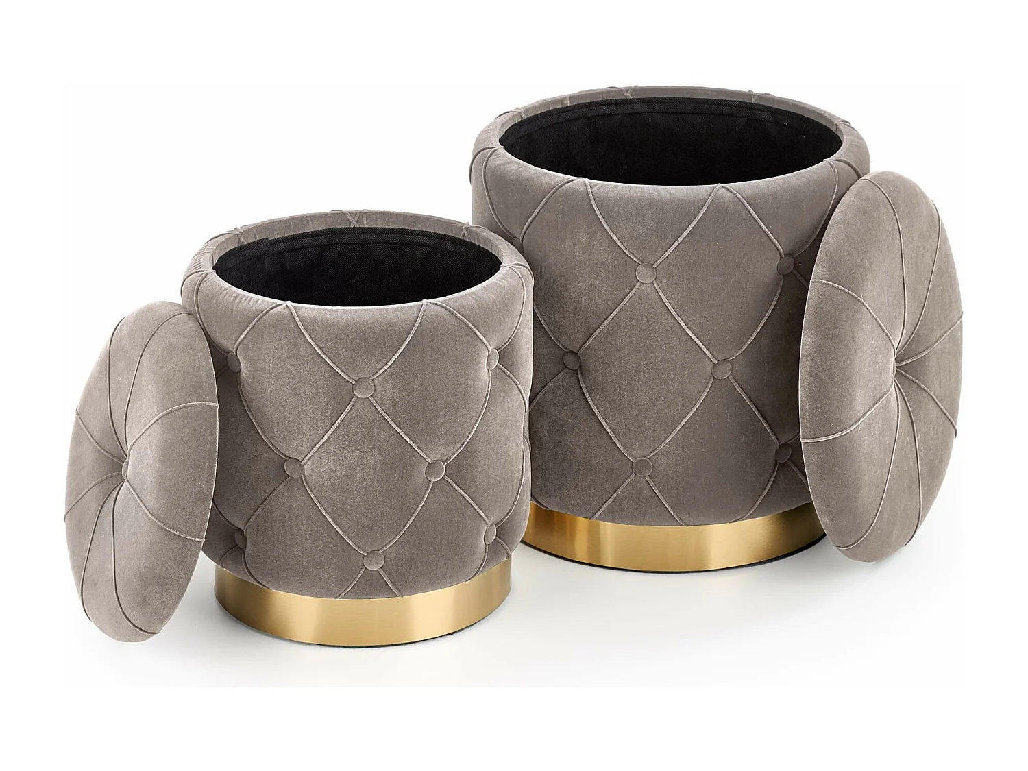 Poufs gigognes en velours gris avec base en métal doré ECHO