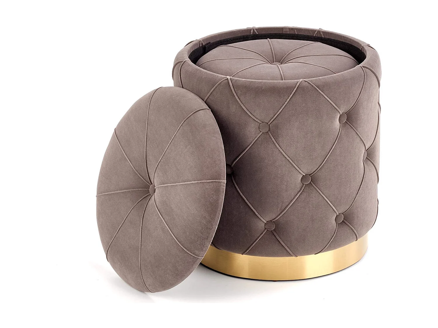 Poufs gigognes en velours gris avec base en métal doré ECHO