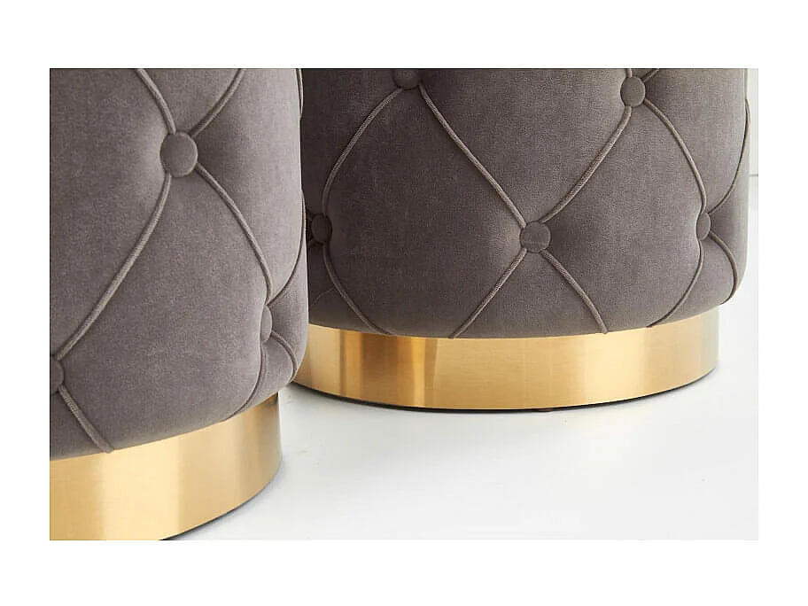 Poufs gigognes en velours gris avec base en métal doré ECHO