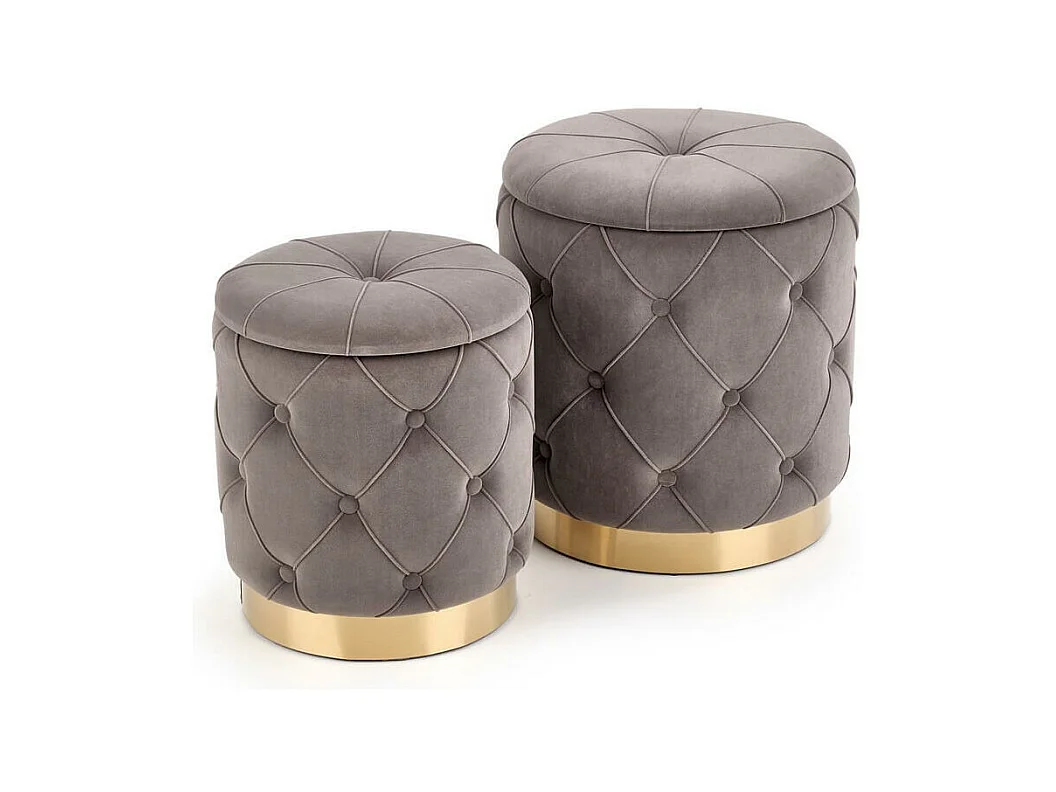 Poufs gigognes en velours gris avec base en métal doré ECHO