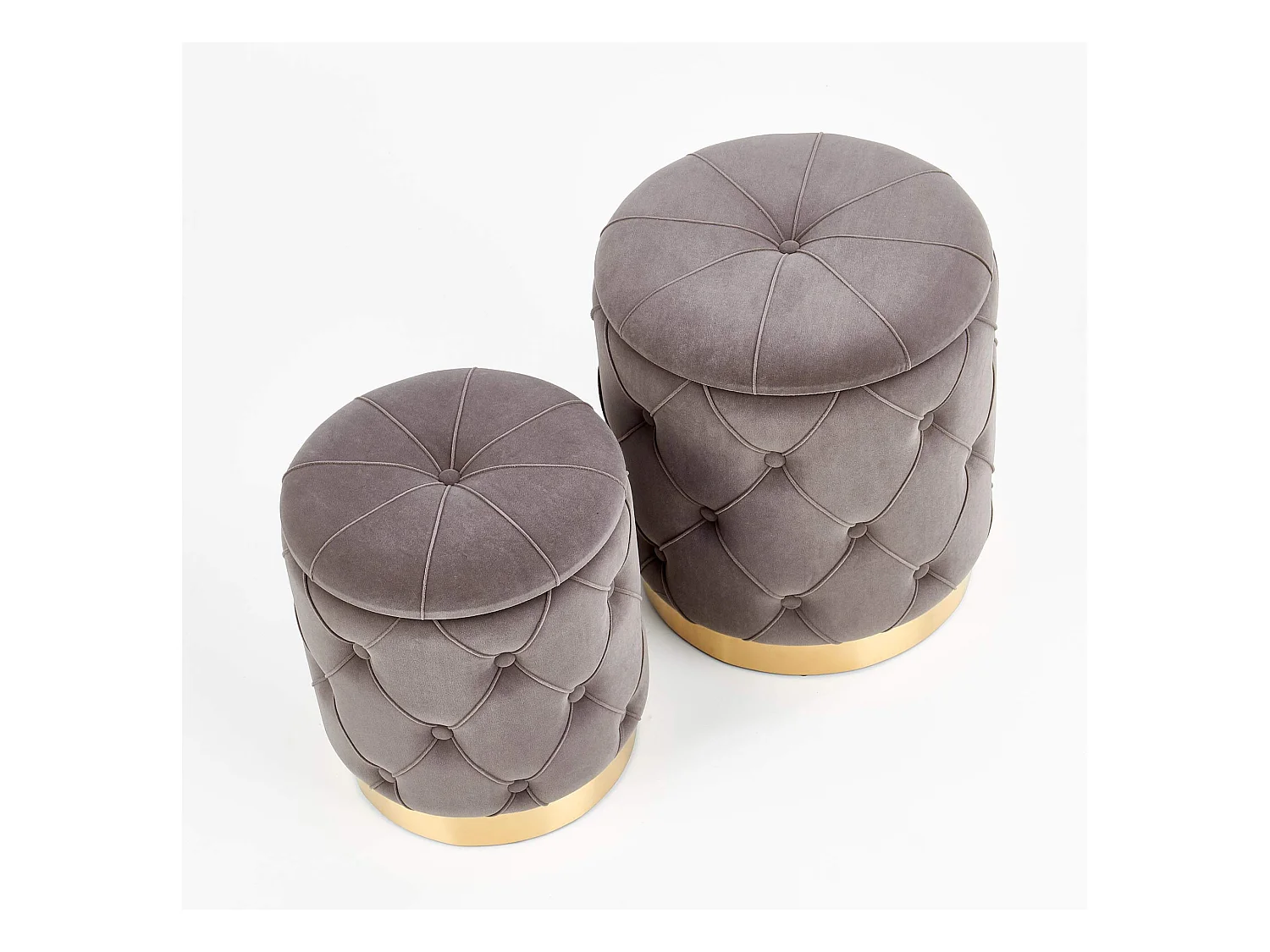 Pouf nido in velluto grigio con base in metallo dorato ECHO