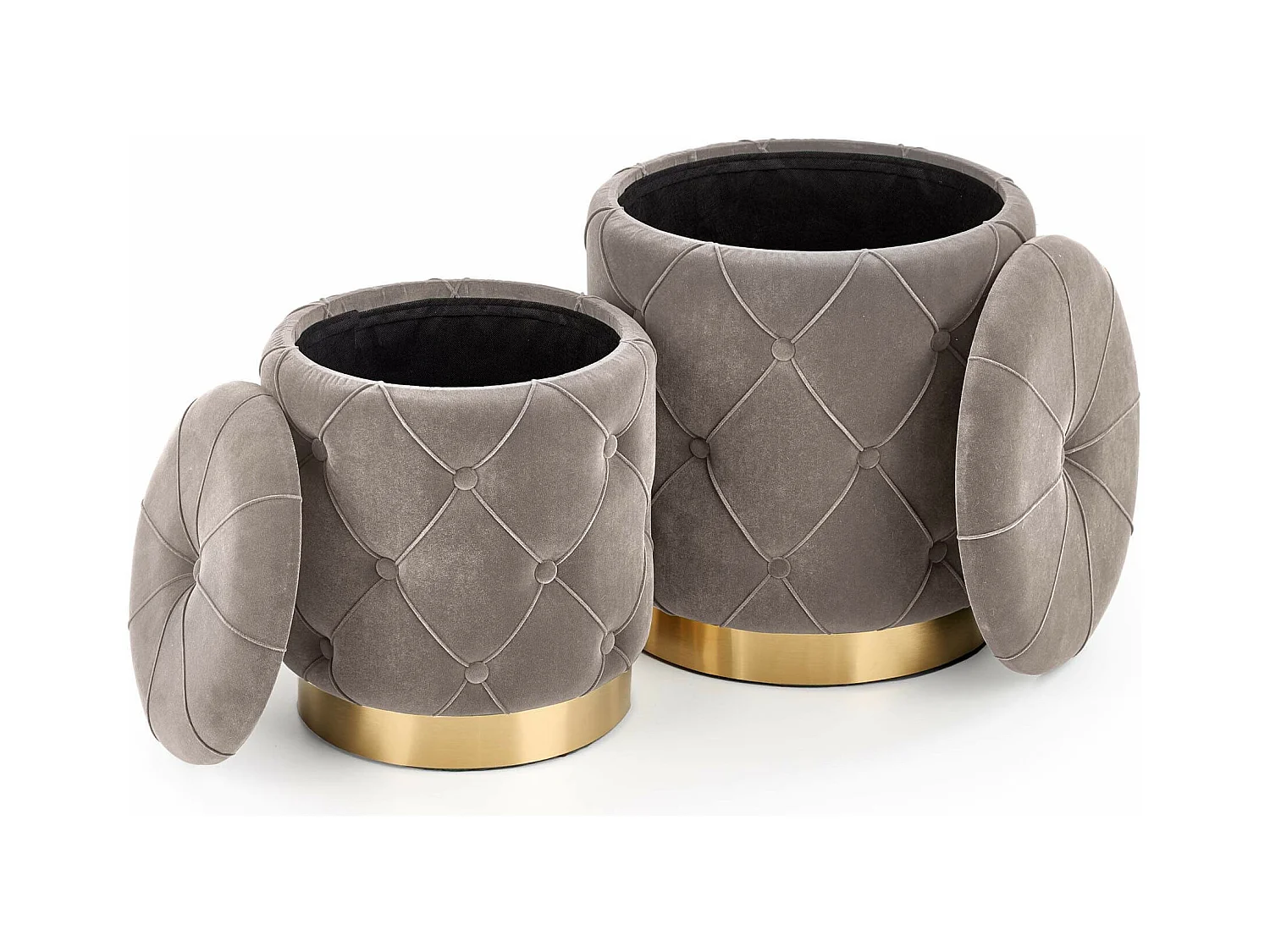 Pouf nido in velluto grigio con base in metallo dorato ECHO