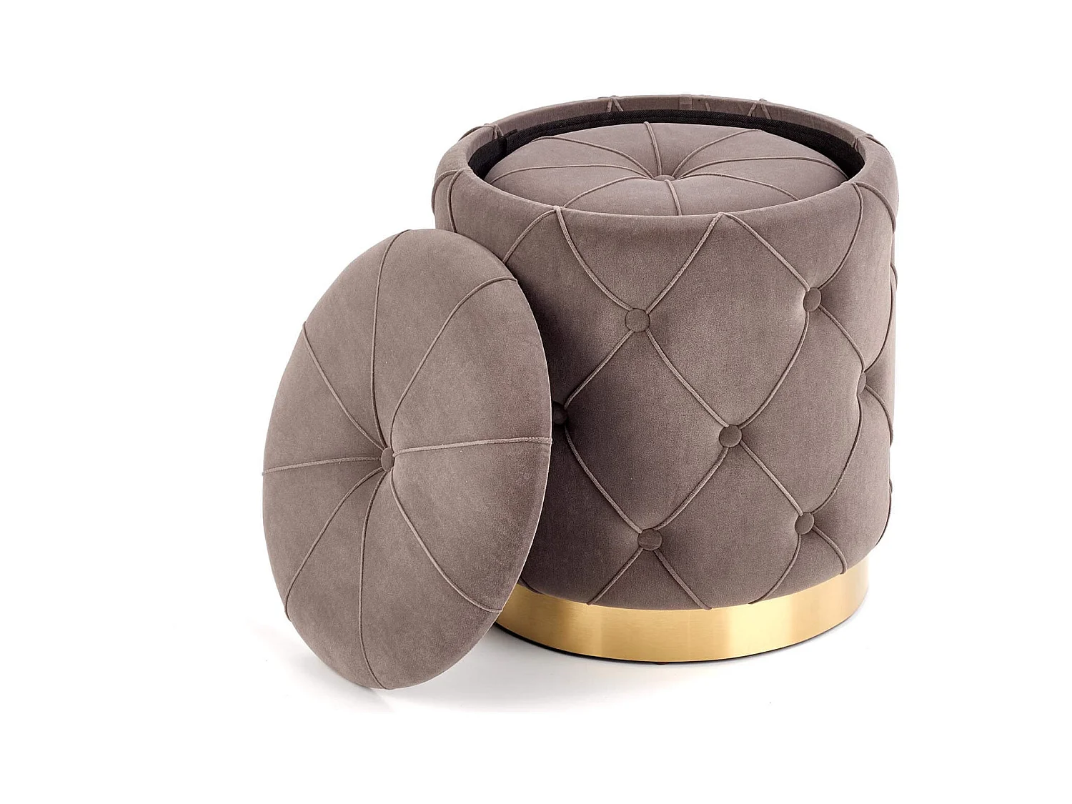 Pouf nido in velluto grigio con base in metallo dorato ECHO