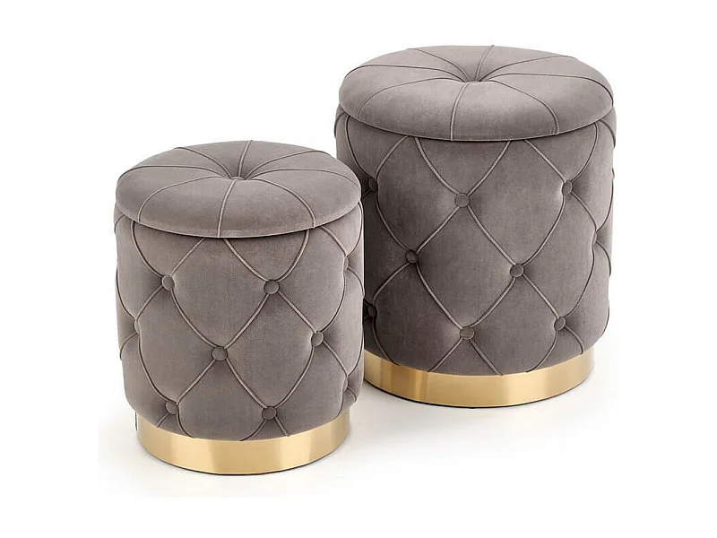 Poufs gigognes en velours gris avec base en métal doré ECHO