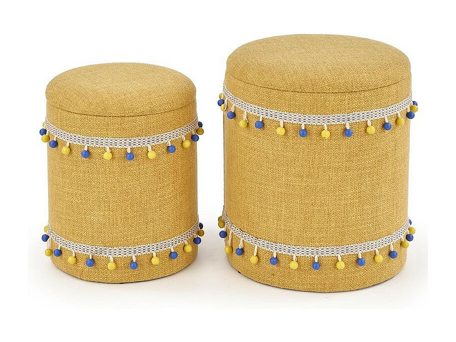 Ensemble de deux poufs gigognes en tissu jaune DINARD